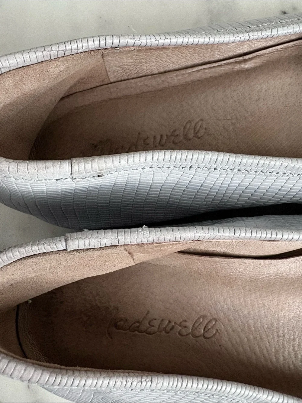 Madewell Leather Adelle Bow Ballet Flats Women’s 7 Gray Embossed Casual Designer - Picture 9 of 11